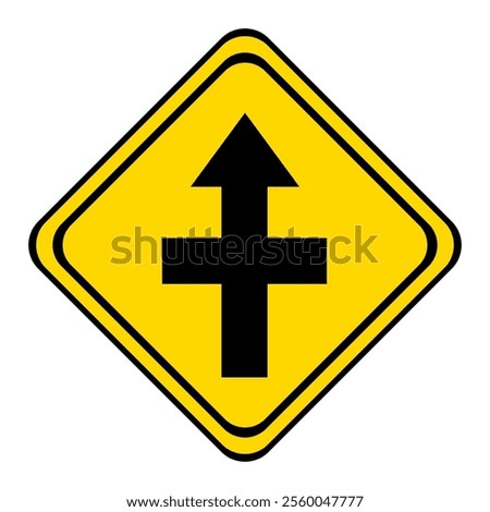 the road straight with adjoining cul-de-sac. warning road sign on a yellow and black board in the shape of a rhombus.