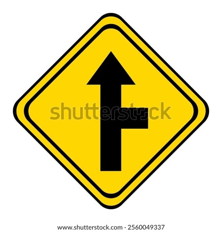 warning road sign on a yellow and black board in the shape of a rhombus. the road straight with a dead end.