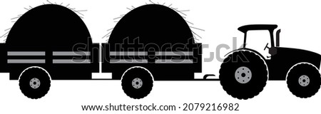 Tractor with twoo trailer silhouette vector illustration isolated