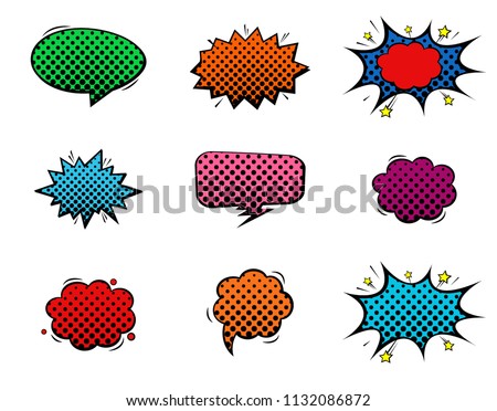 Comic book sound effect speech bubbles with halftone, marveling expressions. EPS 10