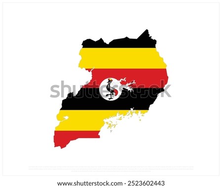 Map of Uganda, National Day of Uganda, Independence Day, Uganda, Vector illustration of Uganda flag in Map on white background, Editable vector illustration Design, Map with flag design