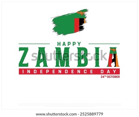 Happy Zambia Independence Day Design on a white background, Independence Day of Zambia with brush flag, Vector illustration of Zambia Independence Day on white background, Editable vector Design