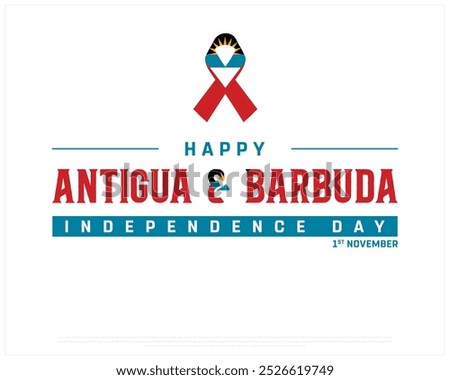 Happy Antigua and Barbuda Independence Day Design on a white background, Independence Day of Antigua and Barbuda with flag, Vector illustration of Antigua and Barbuda Independence Day with ribbon flag