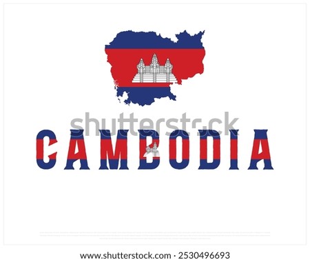 Cambodia Typography with National flag on a white background, Editable vector design of Cambodia typography with Map, National Day Design, Cambodia day design, Flag typography of Cambodia