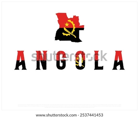 Angola Typography with Map and Flag on a white background, Editable vector design of Angola typography with flag, National Day Design, Angola day design, Vector design of Map with Flag in it