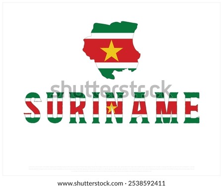 Suriname Typography with map flag on a white background, Editable vector design of Suriname typography with flag, National Day Design, Suriname day design, Map Flag typography design