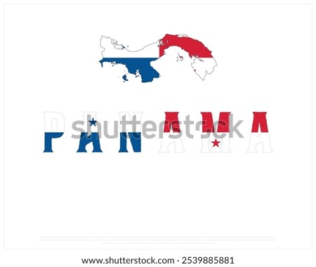 Panama Typography with map flag on a white background, Editable vector design of Panama typography with map flag, National Day Design, Panama day design, vector design of map of Panama