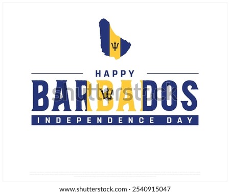 Happy Barbados Independence Day design on a white background, Independence Day of Barbados with map flag, Typographic Design of Barbados National Day, Editable vector Design, 30th November