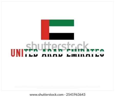 UAE Typography with National flag on a white background, Editable vector design of UAE typography with flag, National Day Design, UAE day design, National Flag of UAE. United Arab Emirates