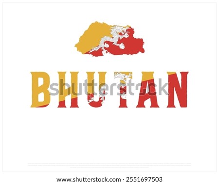 BHUTAN flag Typography with map flag on a white background, Editable vector design of BHUTAN typography with flag, National day Design, BHUTAN day design, Map of BHUTAN