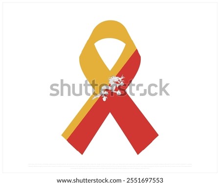 Vector design of Ribbon flag of BHUTAN on a white background, Editable Vector illustration of BHUTAN ribbon flag, National Day design, vector design of Bhutan Ribbon Flag, National day of Bhutan