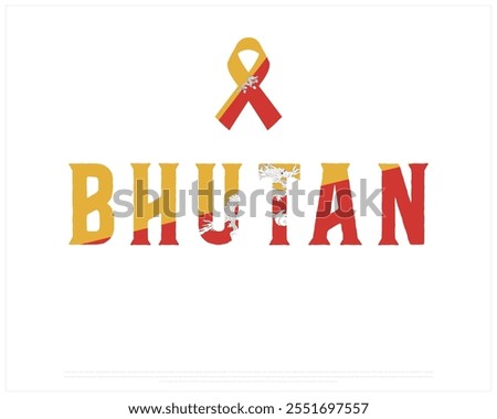 BHUTAN flag Typography with Ribbon flag on a white background, Editable vector design of BHUTAN typography with flag, National day Design, BHUTAN day design, Ribbon Flag of BHUTAN