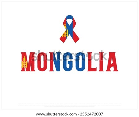 MONGOLIA flag Typography with Ribbon flag on a white background, Editable vector design of MONGOLIA typography with flag, Independence Day Design, MONGOLIA day design, Ribbon Flag of MONGOLIA