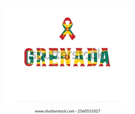 GRENADA flag Typography on a white background, Editable vector design of GRENADA typography with ribbon flag, Independence Day Design, GRENADA Day design, Ribbon Flag of GRENADA