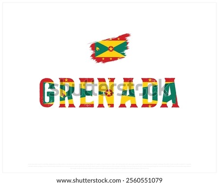 GRENADA flag Typography on a white background, Editable vector design of GRENADA typography with brush flag, Independence Day Design, GRENADA Day design, Brush Flag of GRENADA