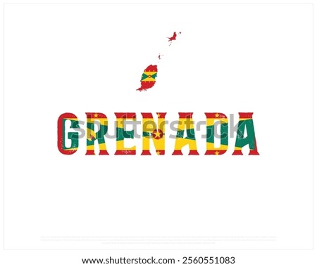 GRENADA flag Typography on a white background, Editable vector design of GRENADA typography with map, Independence Day Design, GRENADA Day design, Map flag of GRENADA