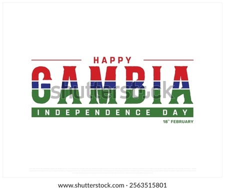 GAMBIA Independence Day vector design on a white background, Typographic Design of GAMBIA Independence Day with National Flag, GAMBIA flag typography, Gambia national day Design