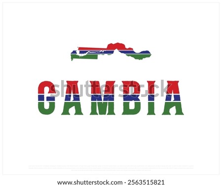 GAMBIA flag Typography with Map flag on a white background, Vector design of GAMBIA flag typography, Map of Gambia, National Day Design, GAMBIA Day design