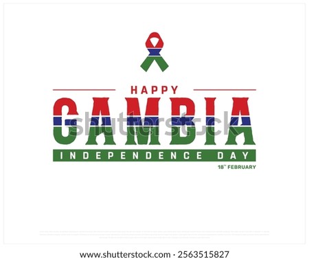 GAMBIA Independence Day vector design on a white background, Typographic Design of GAMBIA Independence Day with Ribbon Flag, GAMBIA flag typography, Gambia national day Design