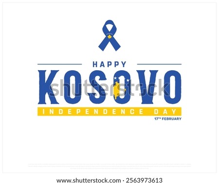 KOSOVO Independence Day vector design on a white background, Typographic Design of KOSOVO Independence Day with ribbon Flag, KOSOVO flag typography, Kosovo national day Design