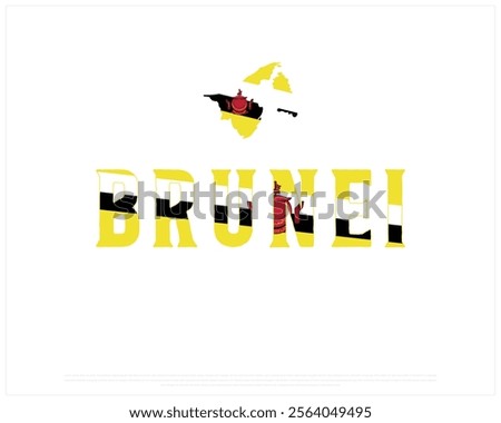 BRUNEI flag Typography with map on a white background, Vector design of BRUNEI flag typography, Map of Brunei, National Day Design, BRUNEI Day design