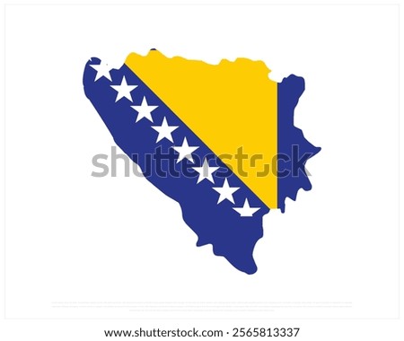 Map flag of BOSNIA AND HERZEGOVINA on a white background, Editable Vector illustration of BOSNIA AND HERZEGOVINA map, National Day design, Map of Bosnia and Herzegovina flat design