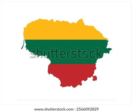 Map flag of LITHUANIA on a white background, Editable Vector illustration of LITHUANIA flag, National Day design, Map of Lithuania flat design, National Day of Lithuania