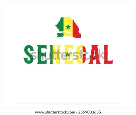 SENEGAL flag Typography with map flag on a white background, Vector design of SENEGAL flag typography, Map of Senegal, National Day Design, SENEGAL Day design