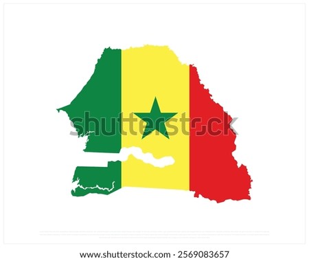 Map of SENEGAL on a white background, Editable Vector illustration of SENEGAL flag, National Day design, Map Flag of Senegal flat design, National Day of Senegal