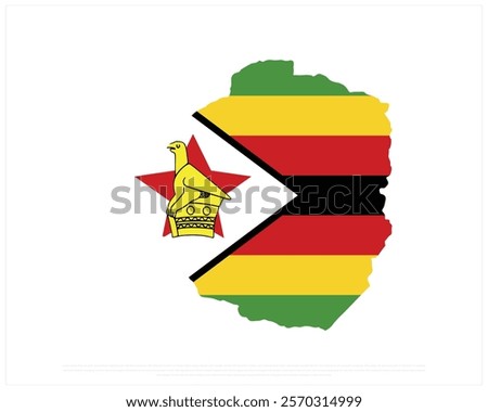 Map of ZIMBABWE on a white background, Editable Vector illustration of ZIMBABWE flag, National Day design, Map Flag of Zimbabwe flat design, National Day of Zimbabwe