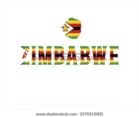 ZIMBABWE flag Typography with map flag on a white background, Vector design of ZIMBABWE flag typography, Map of Zimbabwe, National Day Design, ZIMBABWE Day design