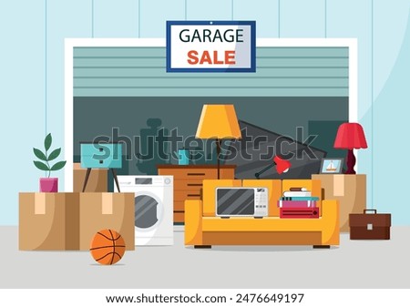 Garage sale concept. Garage sale concept. Flat vector illustration in cartoon style