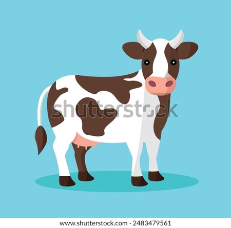 Cute cartoon cow on a blue background. Vector illustration in a flat style.