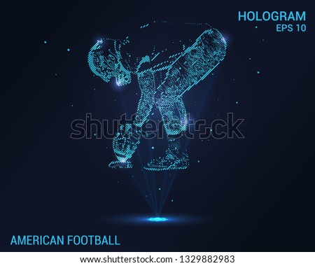 American football hologram. Digital and technological background of football player. Futuristic American football design