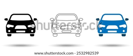 Car icon. Car icon on a white background, isolated. The icon has three uses in applications and websites. Vector illustration. Car icon on a white background.