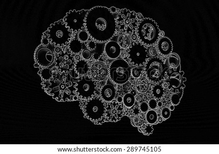 The brain of gears. Brain on a black background. 3D.