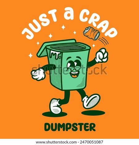 DUMPSTER cute character, retro style art, mascot logo