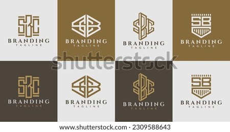 Luxury line letter S B C SBC SCB logo design. Elegance initial SBC logo branding.