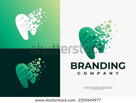 Modern technology pixel dental tooth logo design branding
