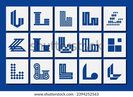 Digital technology line initial letter L logo design bundle