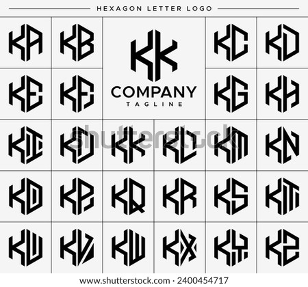 Modern hexagon letter K KK logo design set