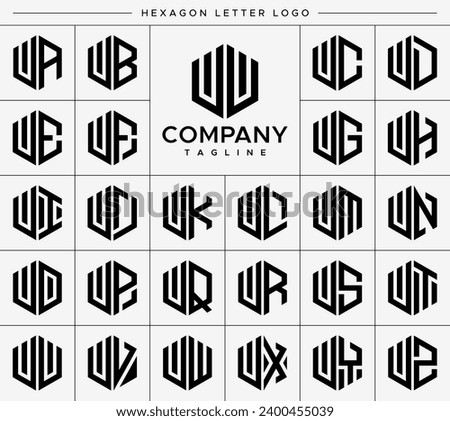 Modern hexagon letter U UU logo design set