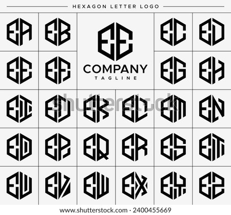 Modern hexagon letter E EE logo design set