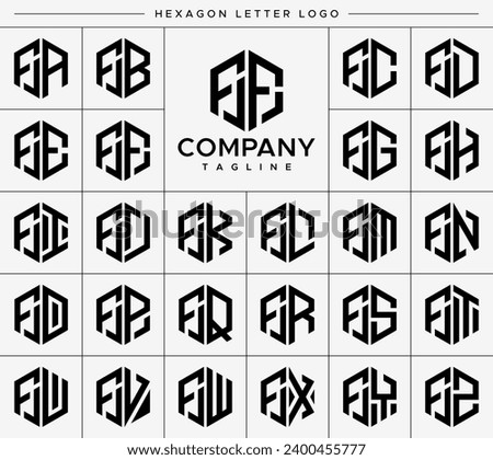 Modern hexagon letter F FF logo design set