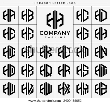 Modern hexagon letter H HH logo design set