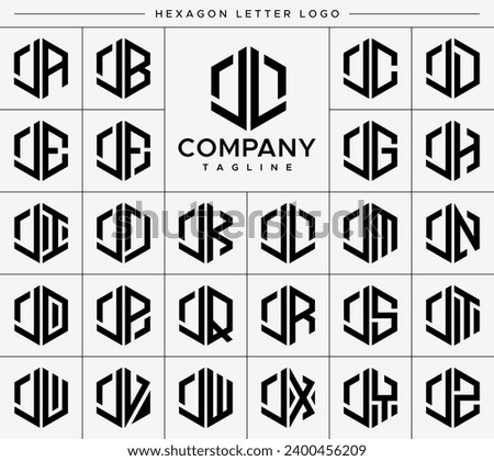 Modern hexagon letter J JL logo design set