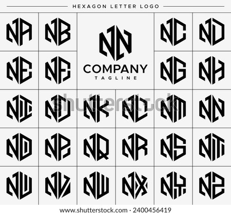 Modern hexagon letter N NN logo design set