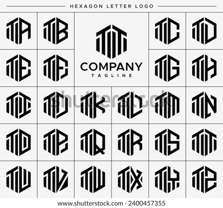 Modern hexagon letter T TT logo design set