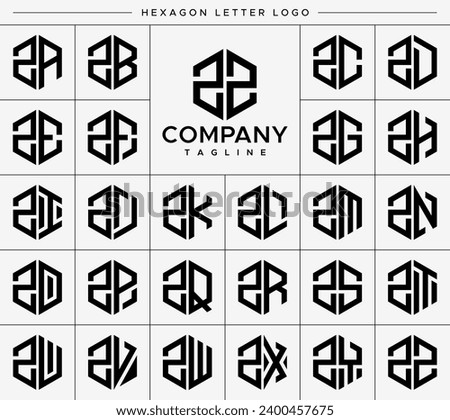 Set of line hexagon letter Z ZZ logo design