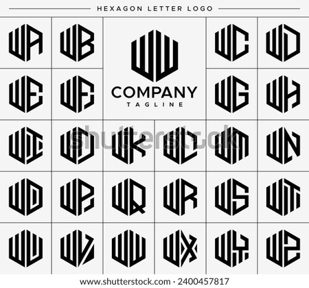 Set of line hexagon letter W WW logo design
